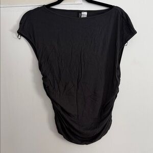 Black Ruched-Side Boatneck Top
